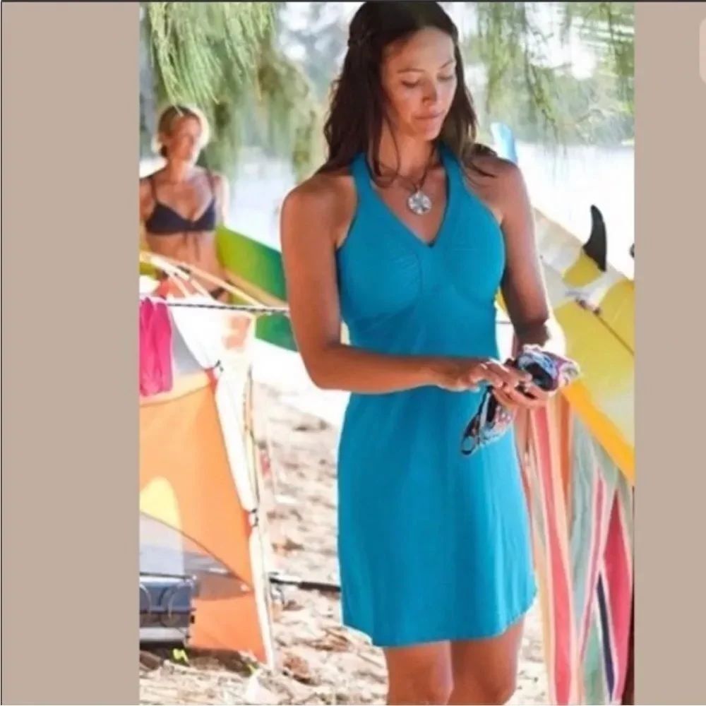 Athleta Womens Turquoise Blue Sunfish Kauai Swim Dress V-Neck Size XS